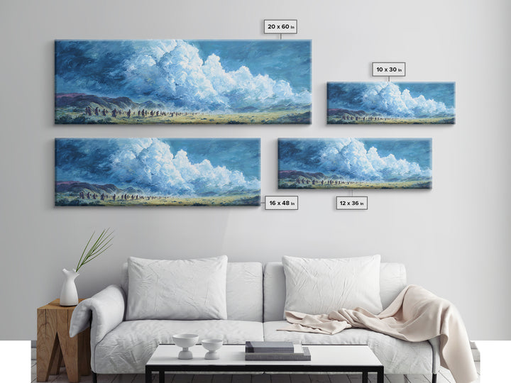 Blue Cloud Procession Wall Art, African Landscape Painting, Modern Canvas Decor, Serene Safari Living Room Art Print Gift