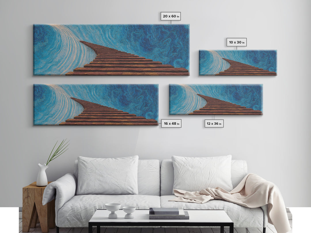 Surreal Wooden Stairway To Blue Sky, Abstract African Inspired Wall Art, Modern Canvas Art, Large Home Decor Gift, Statement Wall Decor