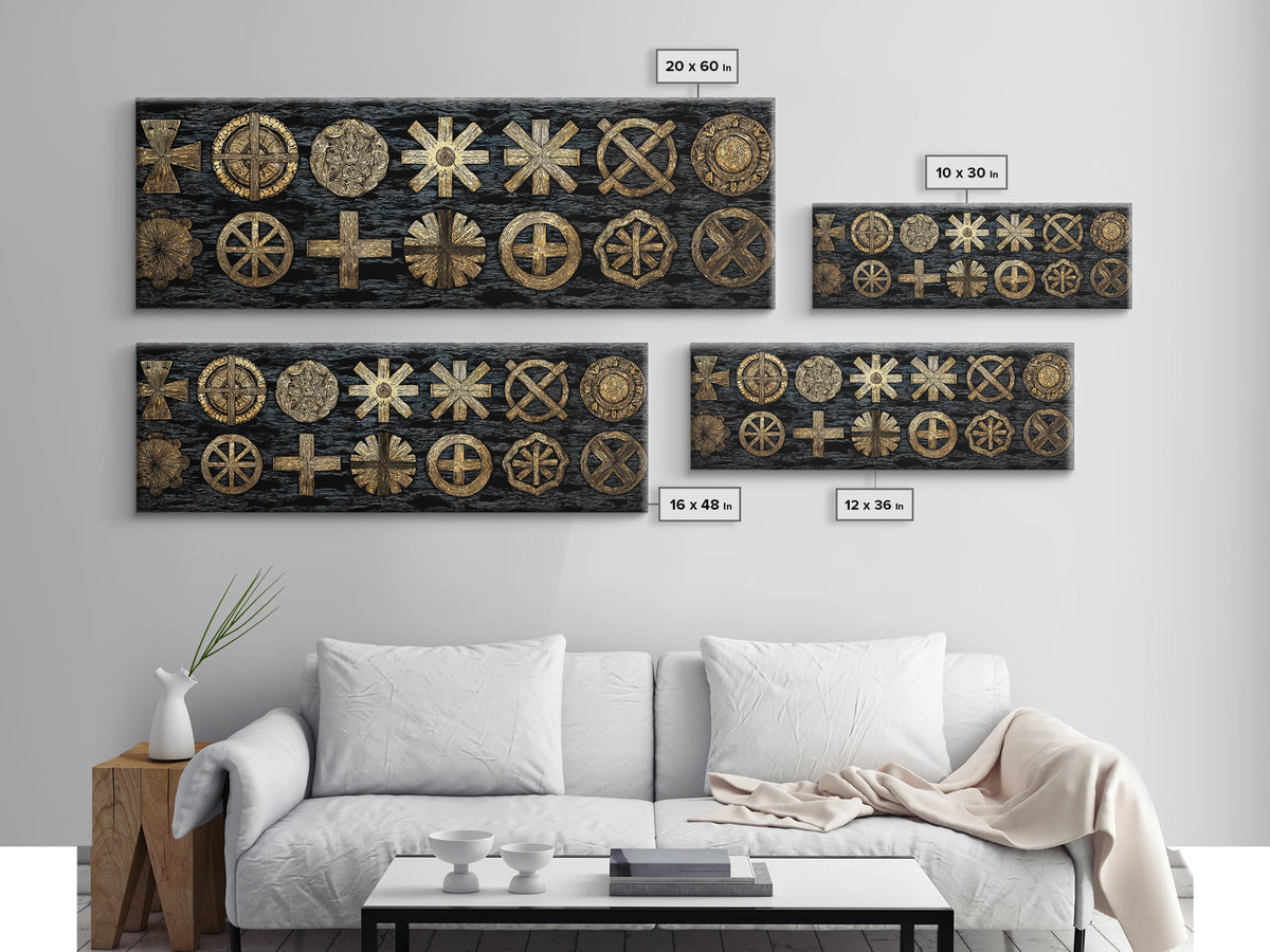 Gold Tribal Symbols On Black Texture, African Tribal Art Wall Art, Cultural Wall Decor, Ethnic Patterns, Bold Home Decor
