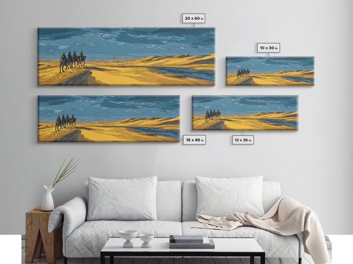 Blue And Gold Desert Riders By Water, African Safari Art Wall Art, Serengeti Landscape, Modern Home Decor, Unique Travel Gift