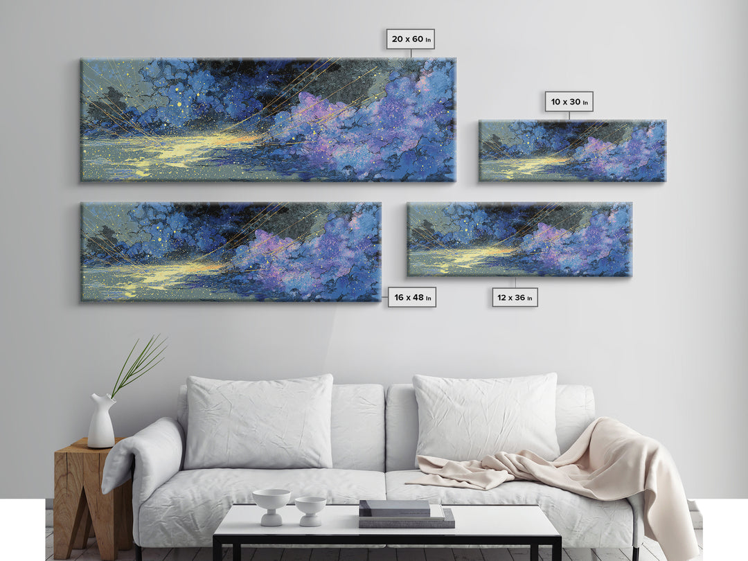 Blue Gold Cosmic Waves With Starry Light, African Abstract Wall Art, Modern Canvas Art, Dreamy Wall Decor, Luxury Home Decor