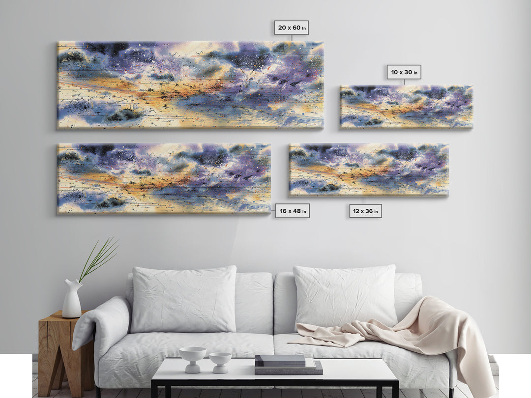 Stormy Abstract Horizon With Birds And Golden Light, African Inspired Canvas Print, Contemporary Wall Art, Elegant Home Decor