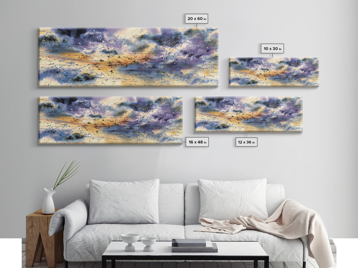 Stormy Abstract Horizon With Birds And Golden Light, African Inspired Canvas Print, Contemporary Wall Art, Elegant Home Decor
