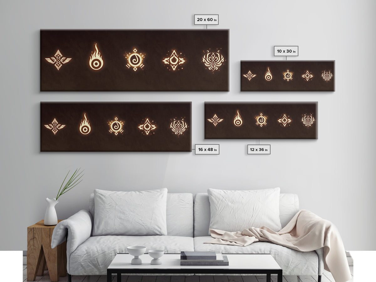 Glowing Tribal Element Symbols Wall Art, African Tribal Decor, Spiritual Canvas Print, Mystic Boho Home Decor Gift For Him