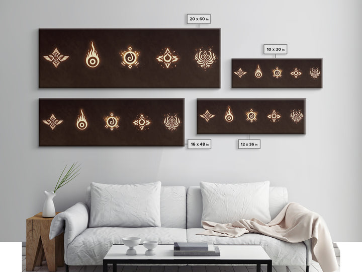 Glowing Tribal Element Symbols Wall Art, African Tribal Decor, Spiritual Canvas Print, Mystic Boho Home Decor Gift For Him