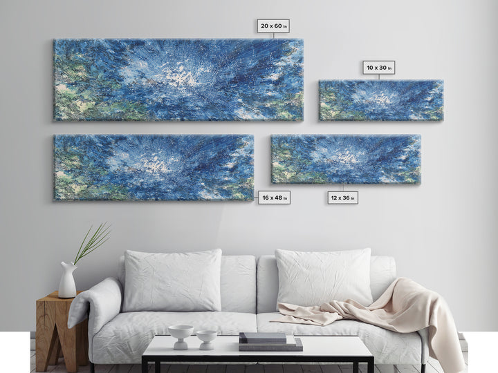 Blue White Ocean Splash Abstract Wall Art, Modern Canvas Print, Coastal African Inspired Decor, Large Living Room Art Gift