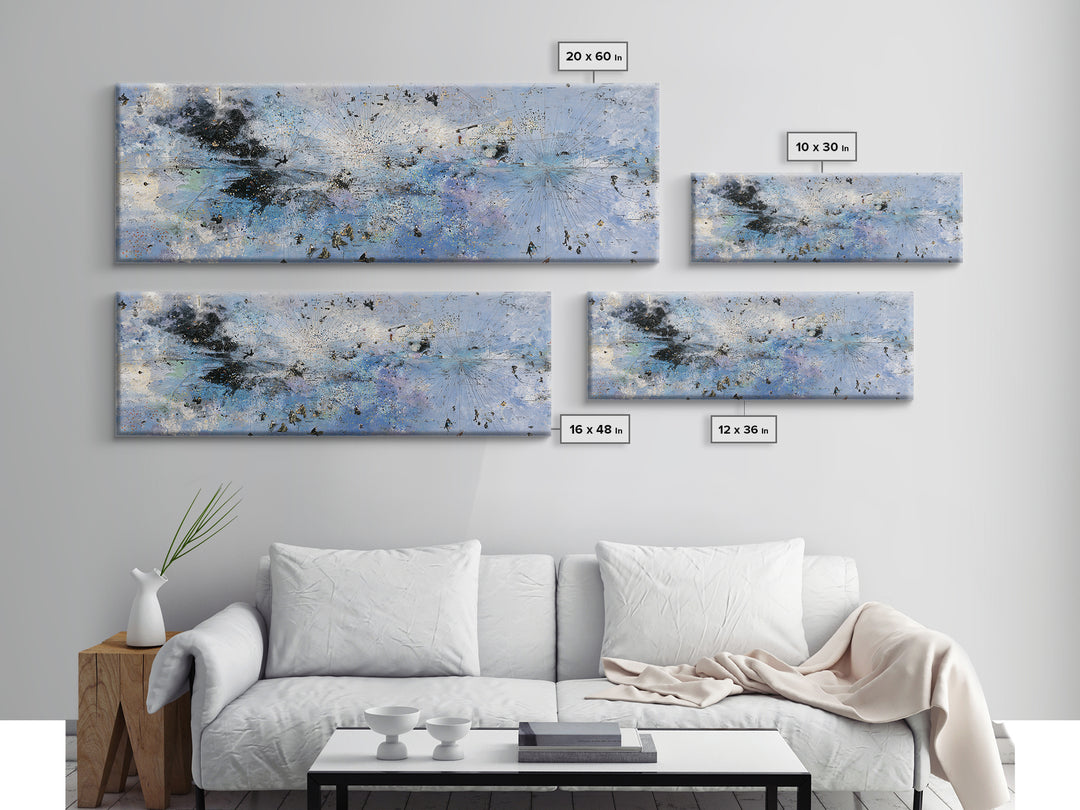 Pale Blue Black Gold Abstract Wall Art, Textured Canvas Print, Modern African Art Decor, Minimalist Office Decor Gift For Him