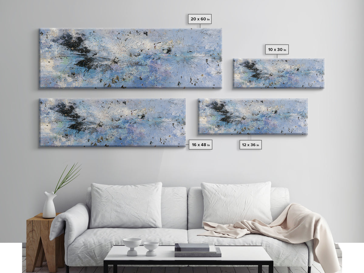 Pale Blue Black Gold Abstract Wall Art, Textured Canvas Print, Modern African Art Decor, Minimalist Office Decor Gift For Him