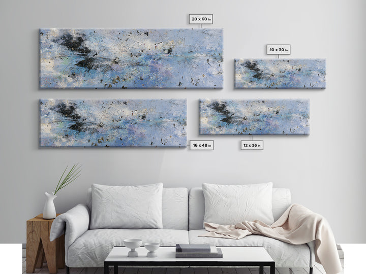 Pale Blue Black Gold Abstract Wall Art, Textured Canvas Print, Modern African Art Decor, Minimalist Office Decor Gift For Him