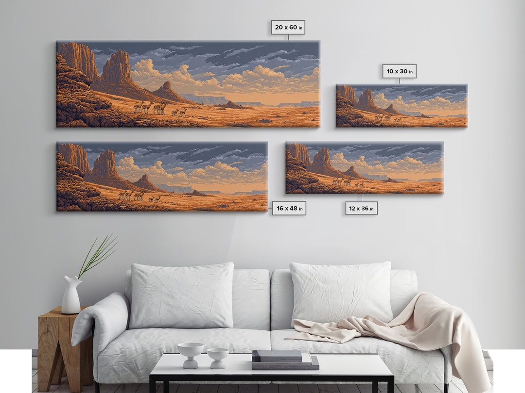 Golden Desert Safari With Antelope Herds And Mesas Wall Art, African Landscape Decor, Serengeti Inspired Canvas Print Gift