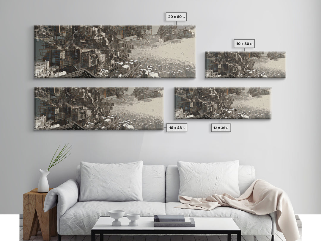 Futuristic Abstract Cityscape Corridor Wall Art, Urban Wall Art, Modern Canvas Art, Digital Art, Statement Wall Decor, Office Art