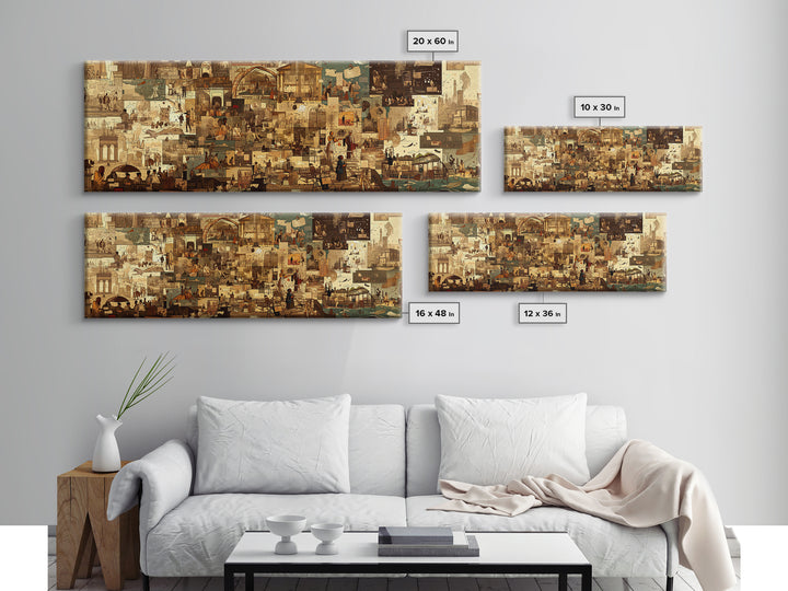 Sepia African Urban Collage Canvas Print, City Market Architecture, Modern African Art Decor, Neutral Living Room Artwork
