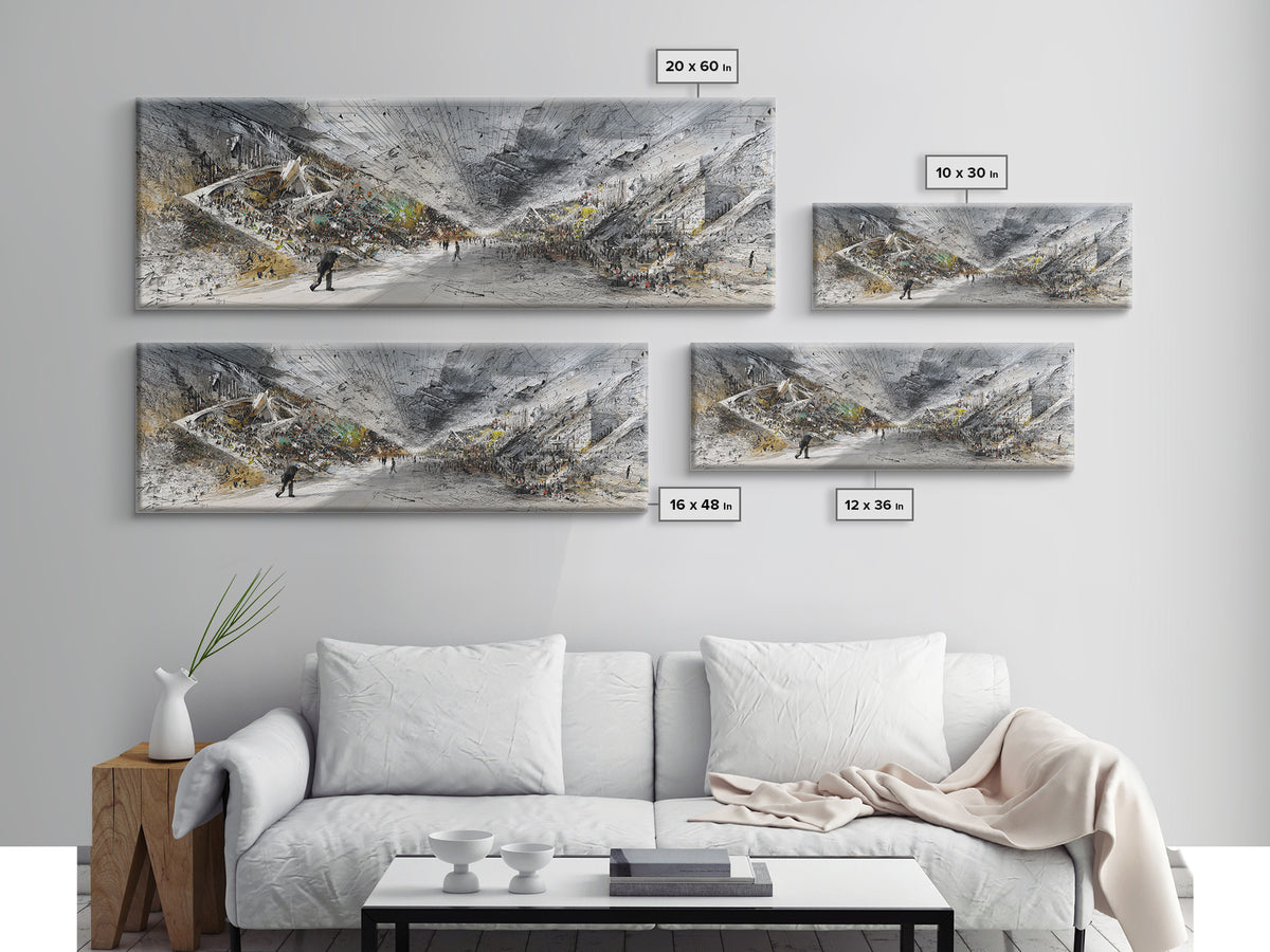 Monochrome African Modern Hall Canvas Print, Grand Interior Crowd Scene, Abstract Architecture Wall Art, Large Office Decor