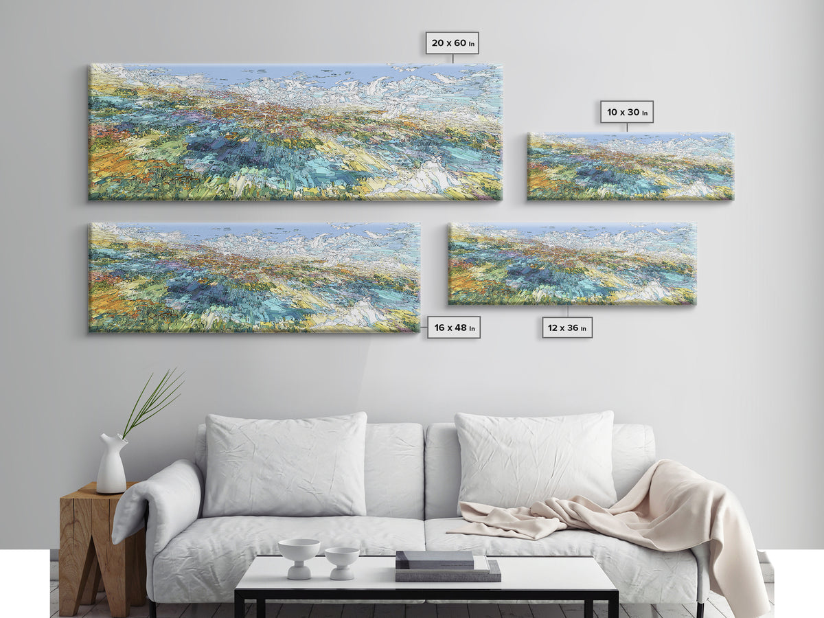 Wind Swept Abstract Coastal Fields Wall Art, Modern African Art Print, Textured Landscape Decor, Dreamy Panoramic Canvas