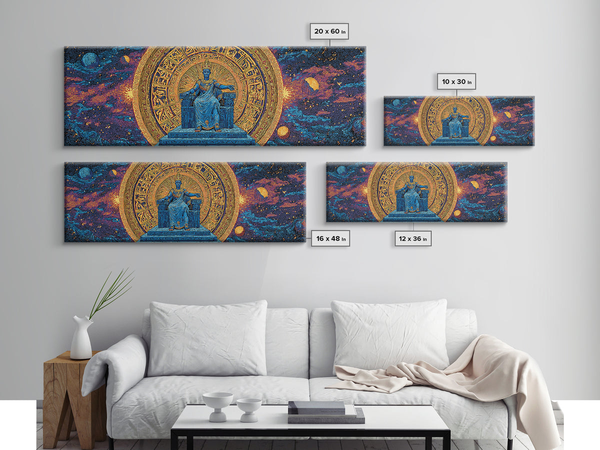 Cosmic African Goddess On Throne Canvas Print, Spiritual Wall Art, Afrocentric Decor, Gold Black Mystical Statement Piece