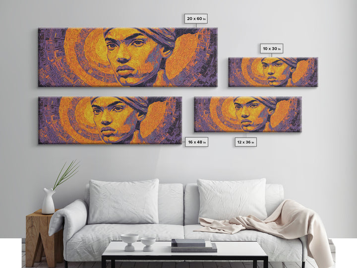 Bold African Woman Geometric Portrait Canvas Print, Abstract Wall Art, Afrocentric Decor, Orange Purple Statement Piece Gift