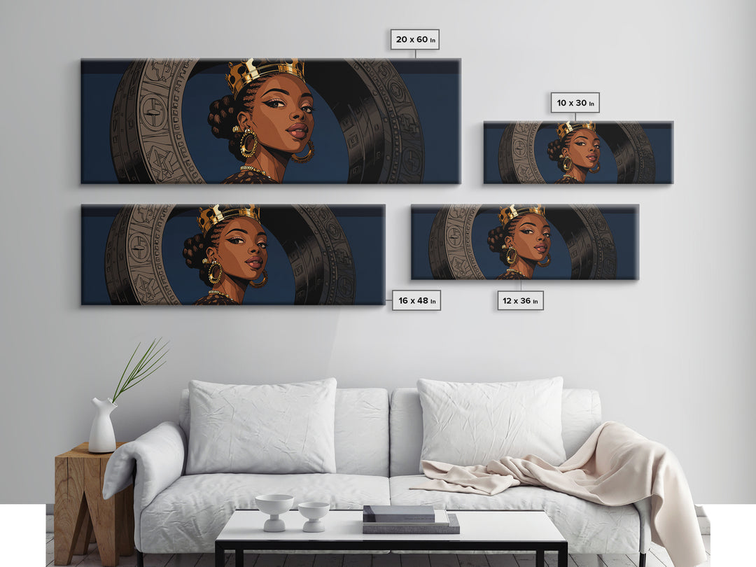 Regal African Queen Portrait With Crown, Afrocentric Wall Art, Black Woman Canvas Print, African American Art Decor Gift