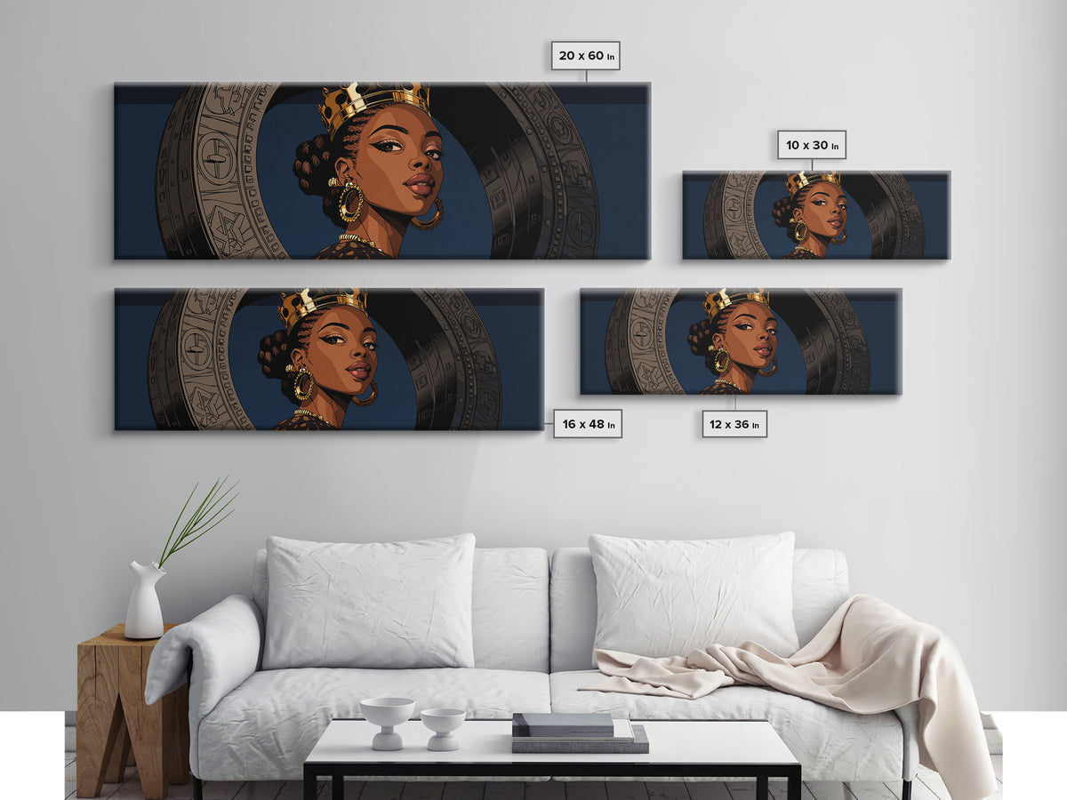 Regal African Queen Portrait With Crown, Afrocentric Wall Art, Black Woman Canvas Print, African American Art Decor Gift