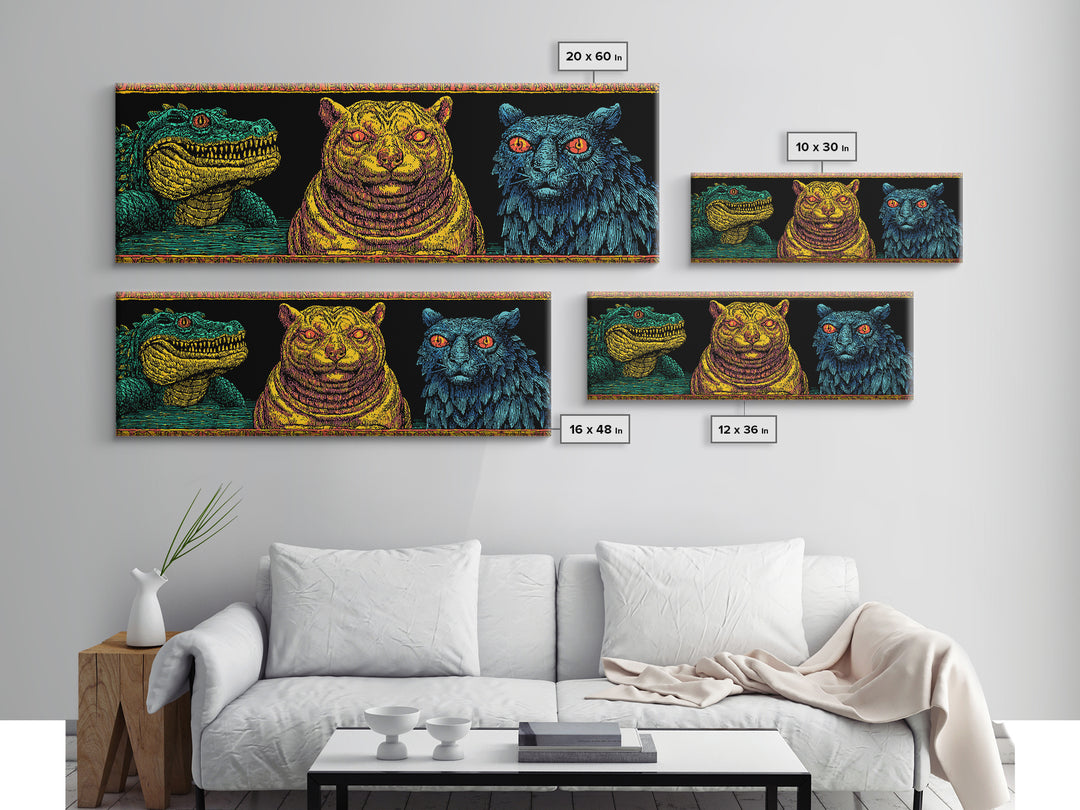 Crocodile Jaguar And Black Panther Portraits, African Safari Art Canvas Print, Jungle Wall Art, Bold Animal Home Decor Gift