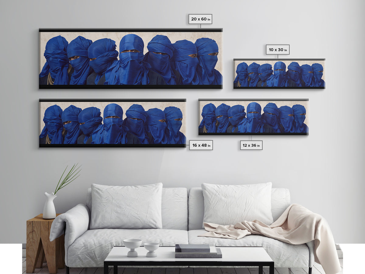 Blue Veiled Tuareg Men Portrait Wall Art, African Culture Art Print, Sahara Tribe Decor, Modern Afrocentric Canvas Print