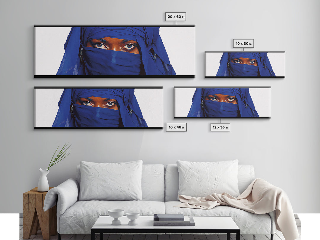 Blue Veiled Woman Eyes Portrait Wall Art, African Woman Art Print, Elegant Black Beauty Decor, Tuareg Canvas Print Gift For Her