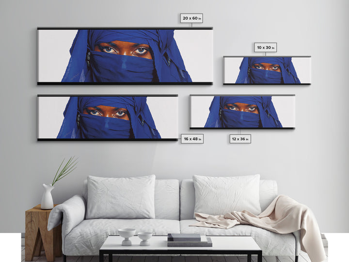 Blue Veiled Woman Eyes Portrait Wall Art, African Woman Art Print, Elegant Black Beauty Decor, Tuareg Canvas Print Gift For Her