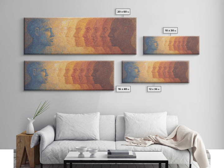 Blue And Amber African Faces Wall Art, Afrocentric Portrait, Modern Black Culture Decor, Abstract Panoramic Canvas Home Gift