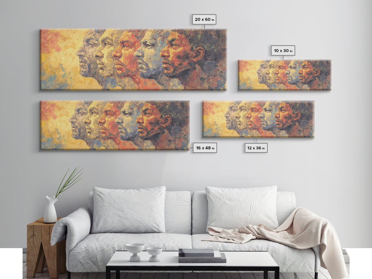 Textured African Ancestral Profiles Canvas Print, Afrocentric Wall Decor, Black History Portrait, Panoramic Art Gift For Home