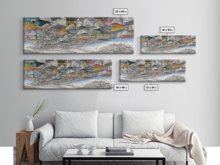 Abstract African Coastal City Wall Art, Urban Landscape Sketch, Modern Black Culture Decor, Panoramic Travel Print Home Gift