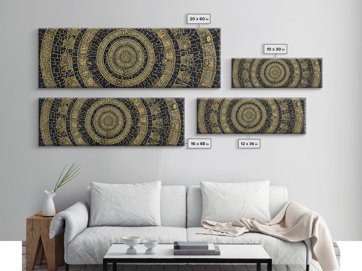 Gold Tribal Mandala On Black Canvas Print, African Patterns, Geometric Wall Art, Luxury Afrocentric Home Decor Gift For Him