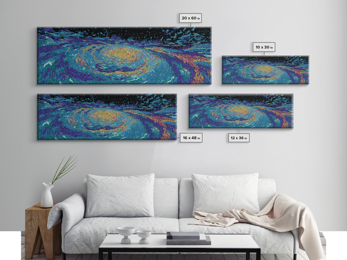 Vibrant Blue Spiral Galaxy And Starfield Canvas Print, Abstract Wall Art, Modern Cosmic Decor, Colorful Living Room Art Print