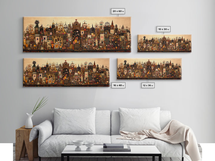 Intricate Fantasy City Shrine With Towers Canvas Print, African Inspired Wall Art, Maximalist Cultural Home Decor Unique Gift