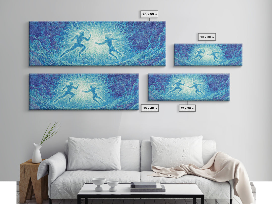 Blue Mystical Spirit Dancers In Flowing Water Wall Art, Dreamy Wall Art, Abstract Art, Modern Canvas Art, Spiritual Wall Decor