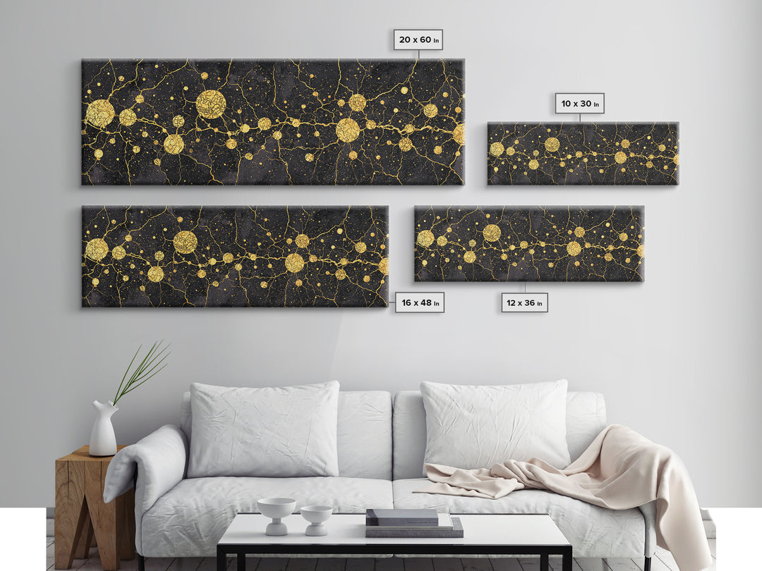Black Marble Gold Constellation Abstract Wall Art, Luxury Canvas Print, Modern Geometric Living Room Decor Housewarming Gift