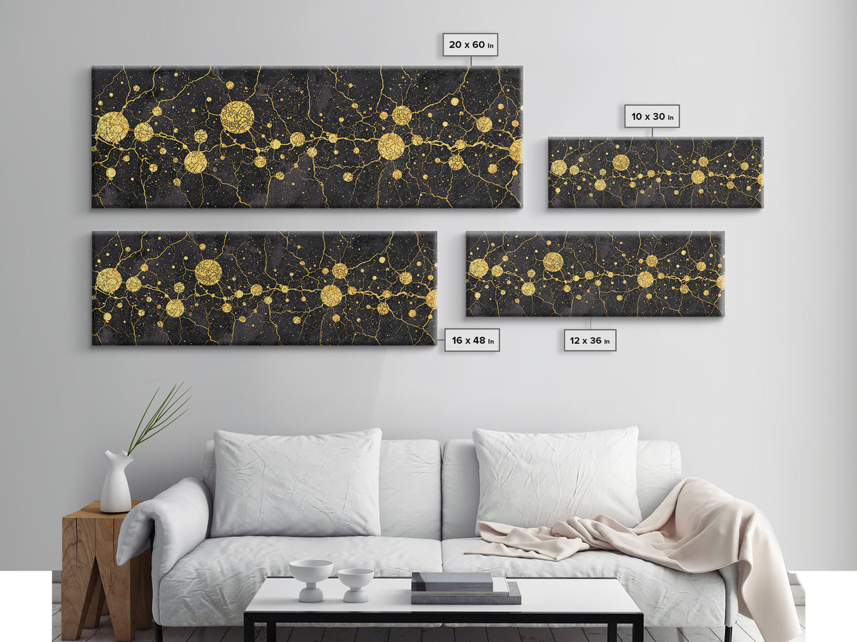 Black Marble Gold Constellation Abstract Wall Art, Luxury Canvas Print, Modern Geometric Living Room Decor Housewarming Gift