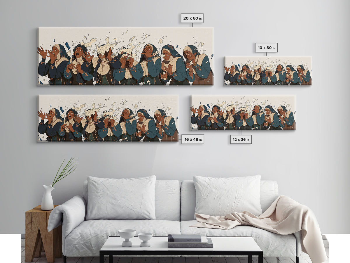 African Women Choir Clapping In Blue Robes Wall Art, Cultural Canvas Print, Black Women Art Church Prayer Home Decor Gift