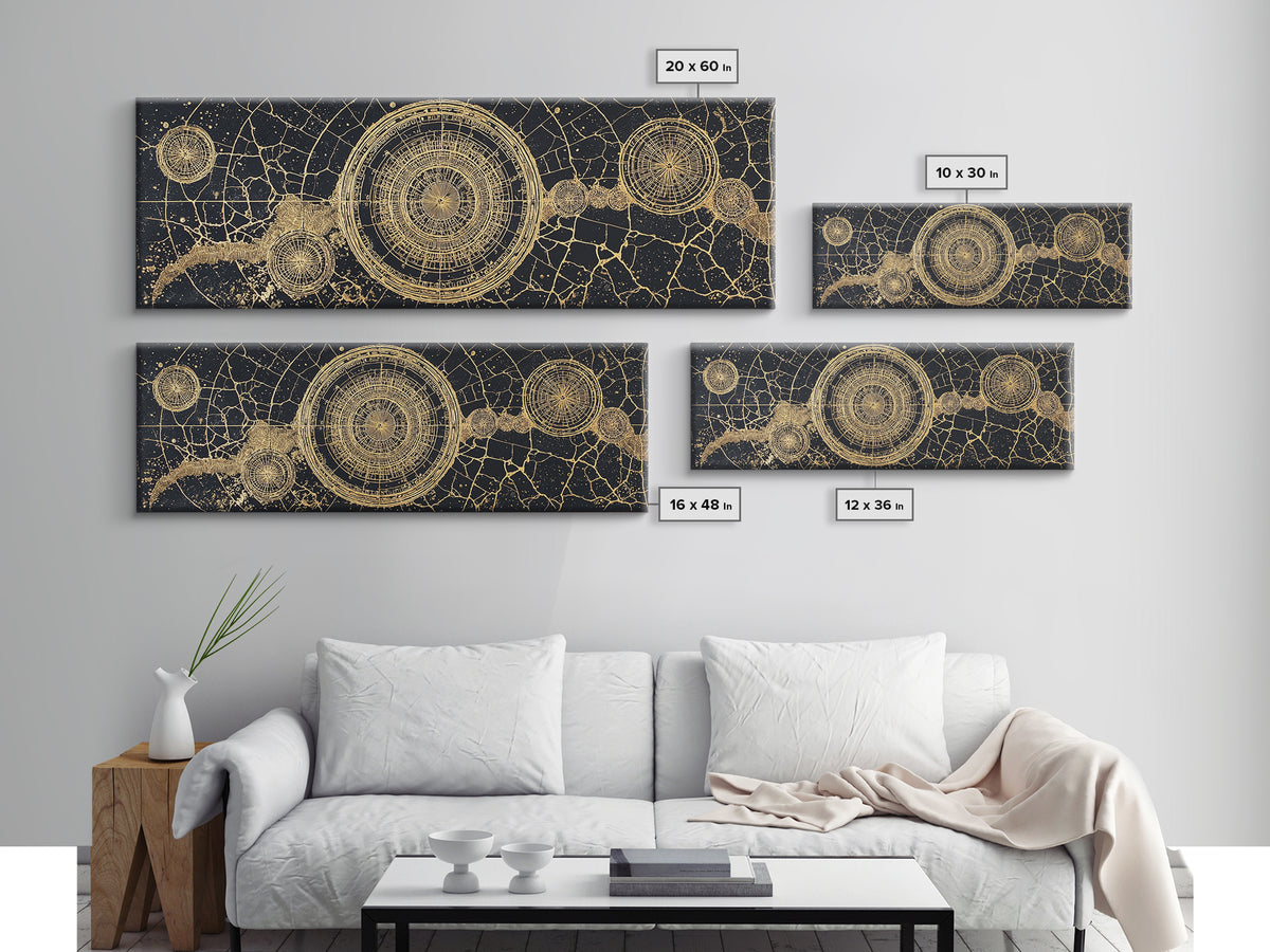 Gold Celestial Map Canvas Print, African Abstract Circles, Black And Gold Wall Art, Spiritual Luxury Home Decor, Mystical Wall Art