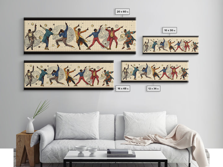 Joyful African Dancers In Motion Wall Art, Afrocentric Culture Art, Black People Decor, Panoramic Canvas, Gift For Art Lovers