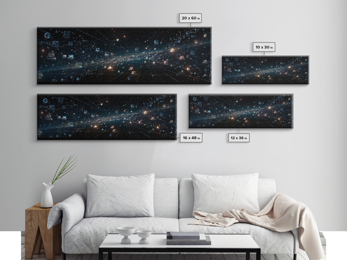 Futuristic Digital City Network Canvas Print, Modern Abstract Art, Blue Office Decor, Large Wall Art, Unique Home Decor Gift