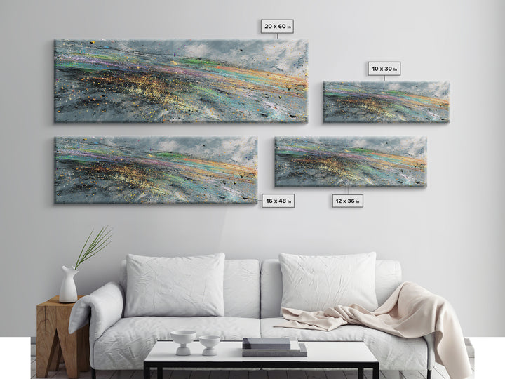 Rainbow Storm Abstract Landscape Canvas Print, Textured Art Print, Modern Wall Art, Blue Green Decor, Large Decor Art Gift