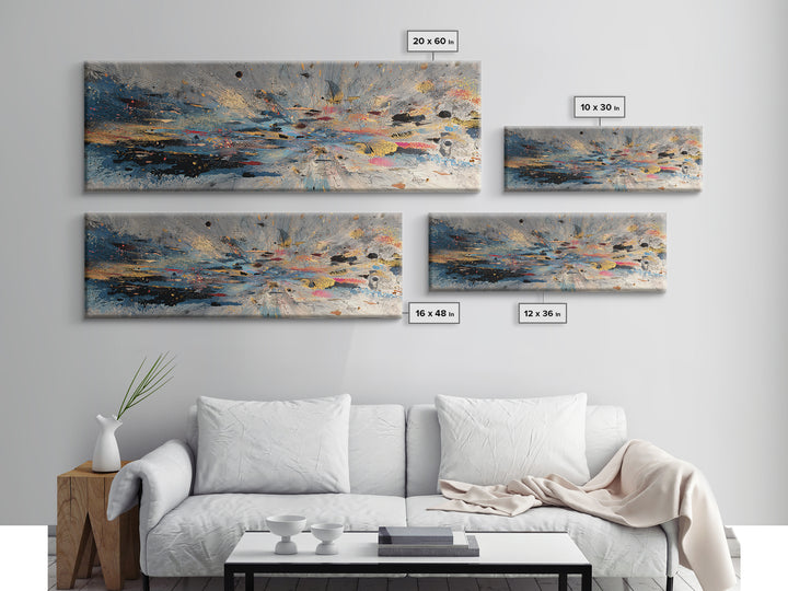 Moody Abstract Ocean Horizon Wall Art, Blue Gold Canvas Print, Modern Abstract Art, Living Room Decor, Unique Wall Decor Gift