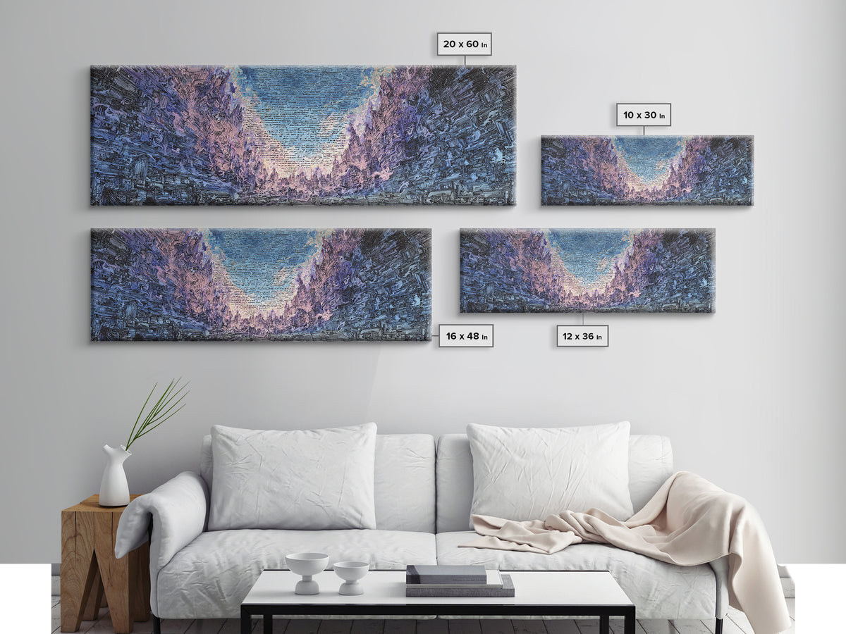 Icy Blue Mountain Canyon Abstract Wall Art, Panoramic Landscape Canvas, Modern Nature Decor, Large Living Room Art Print