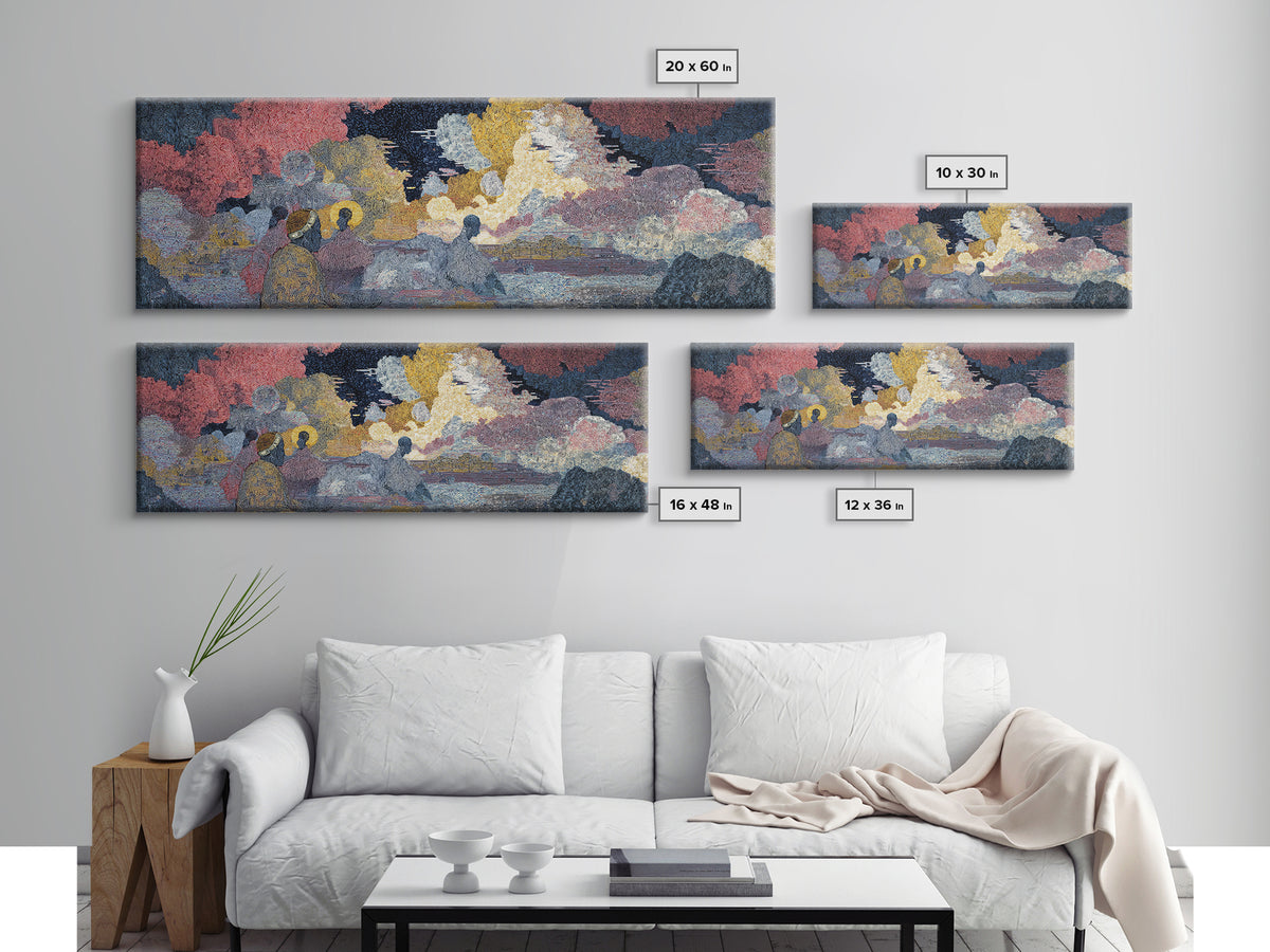 Sunset Harbor Figures In Textured Clouds Wall Art, African Inspired Landscape, Colorful Modern Canvas Print For Living Room