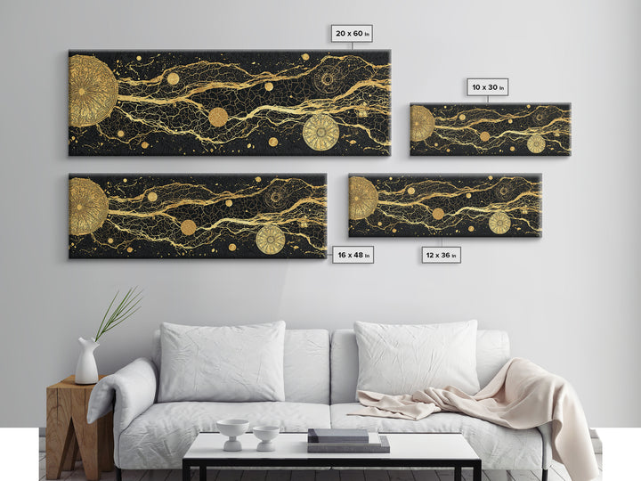Gold Celestial River Abstract Canvas Print, Black And Gold Wall Art, Cosmic Luxury Decor, Modern Office Statement Piece Gift