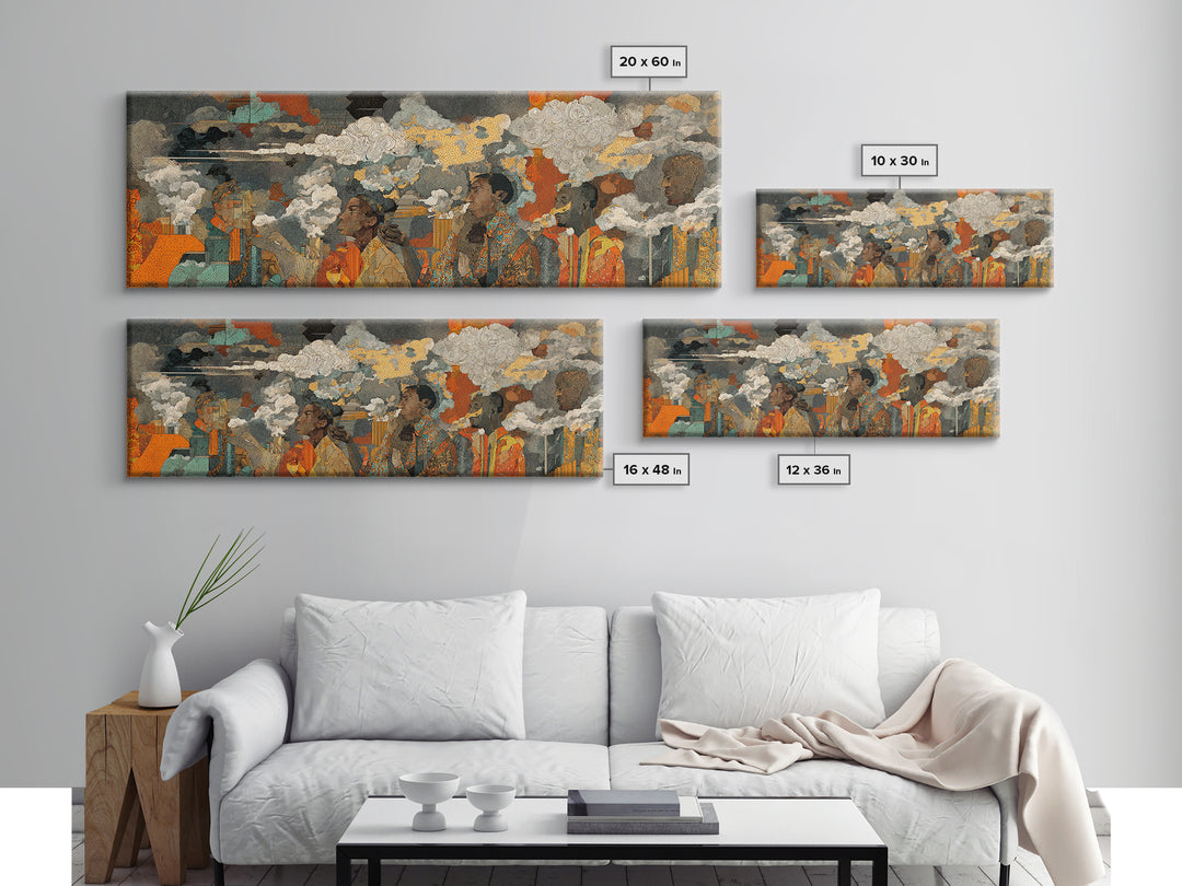 African Women Under Storm Clouds Wall Art, Cultural Portrait Canvas Print, Afrocentric Decor, Earth Tone Living Room Artwork