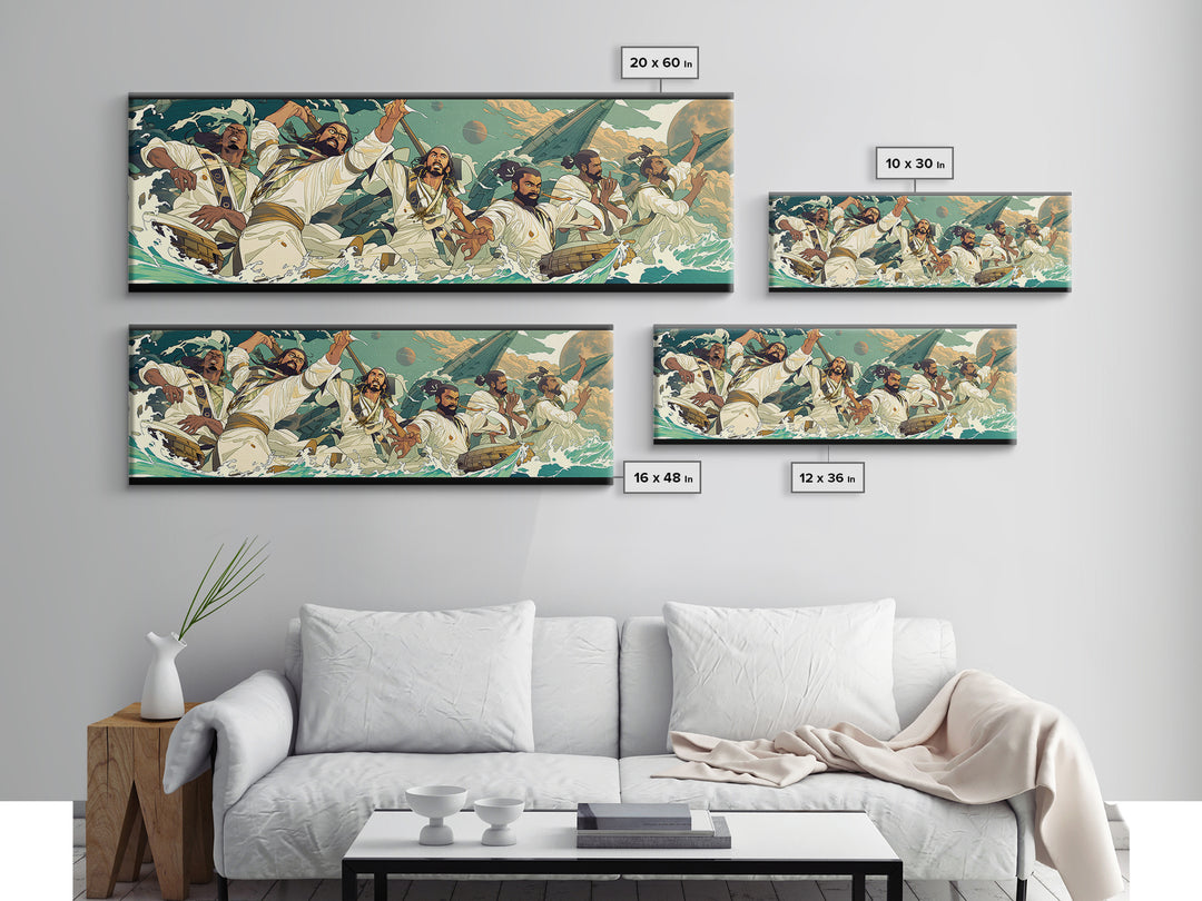 Heroic African Warriors At Sea Wall Art, Dynamic Cultural Canvas Print, Afrocentric Ocean Adventure Decor, Bold Statement Art