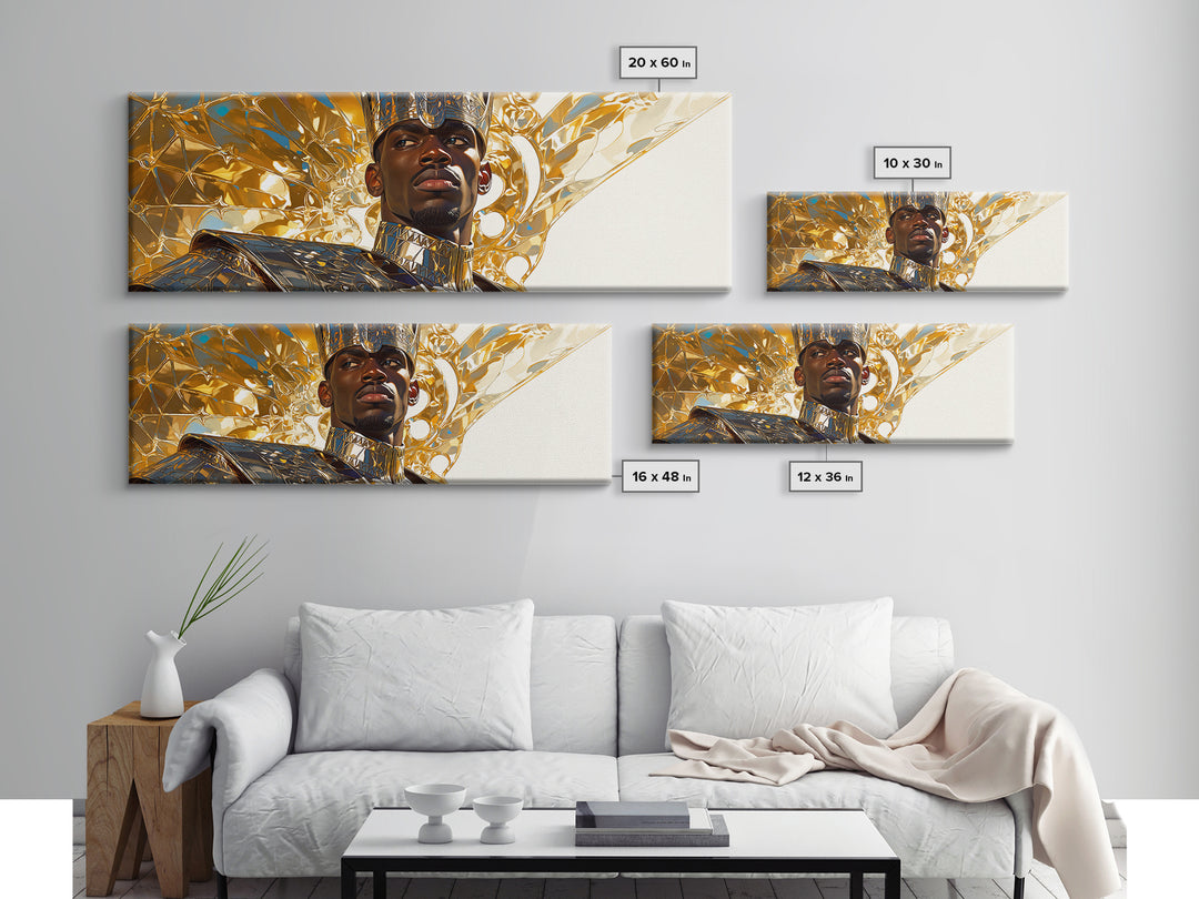 Majestic Black King In Gold Armor Framed Canvas Print, African Portrait, Black Man Wall Art, Afrocentric Decor, Royal Gift