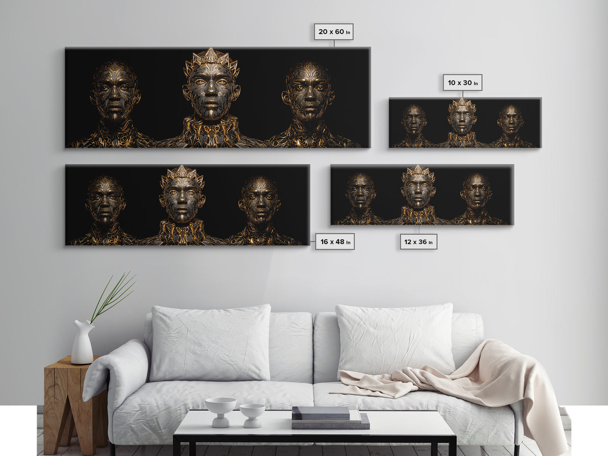 Three Crowned Black Kings In Gold Wall Art, African Warrior Art, Afrocentric Canvas Decor, Black Culture Art, Royal Portrait