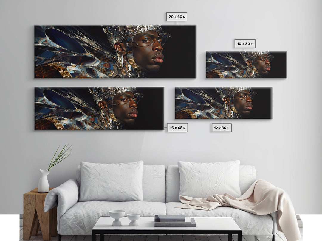 Chrome Crown Black Prince Portrait Canvas Print, Afrofuturism Decor, Black Man Wall Art, Luxury Canvas Art, Royal Statement Decor