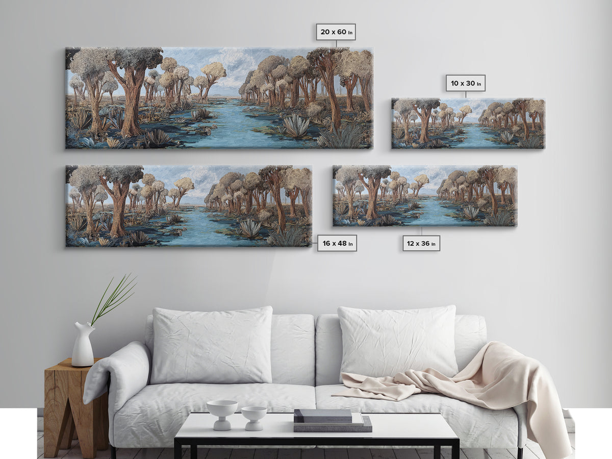 Serene African Wetland River Landscape Wall Art, Baobab Tree Safari Decor, Nature Scene Art, Earth Tone Living Room Decor